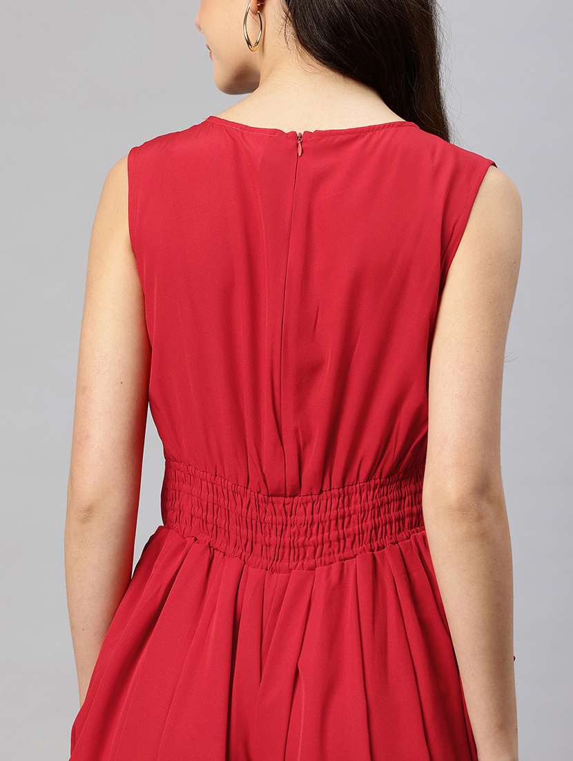 women red dhoti jumpsuit with printed jacket - 22075461 -  Standard Image - 3