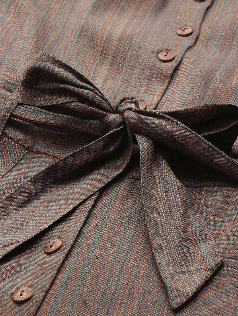 women striped collared short sleeve calf length jumpsuit - 22075467 -  Standard Image - 5