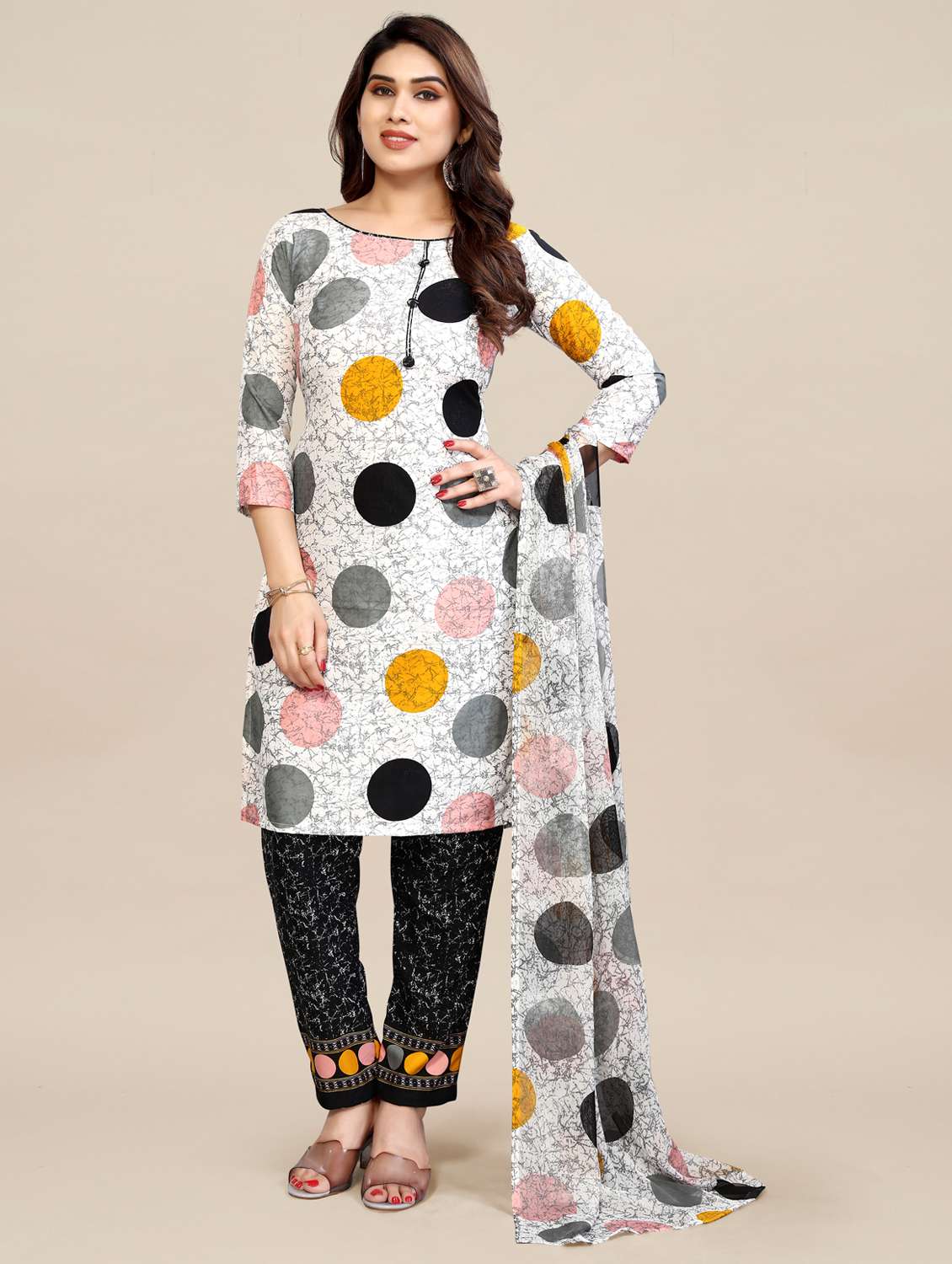 women printed unstitched suit set