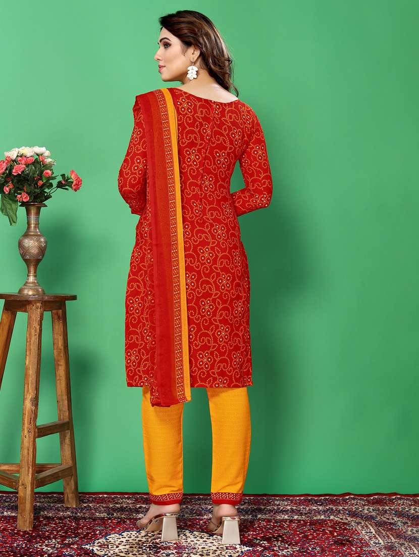 women bandhani printed unstitched suit set - 22075565 -  Standard Image - 3
