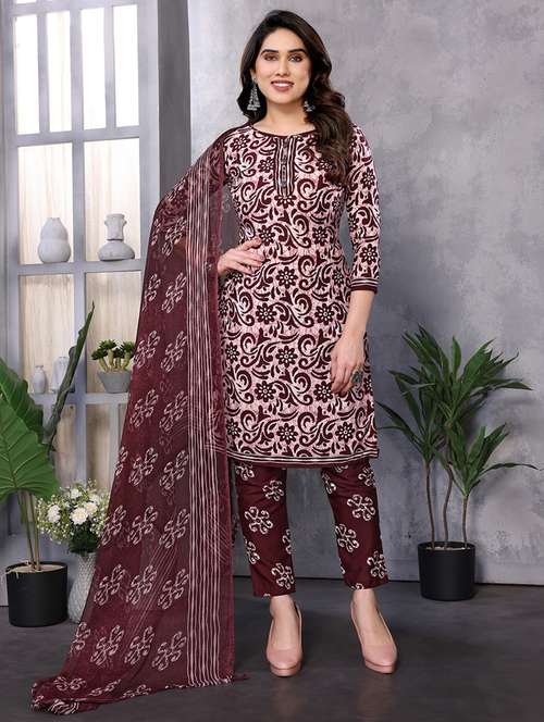women printed unstitched suit set - 22075580 - Standard Image - 0