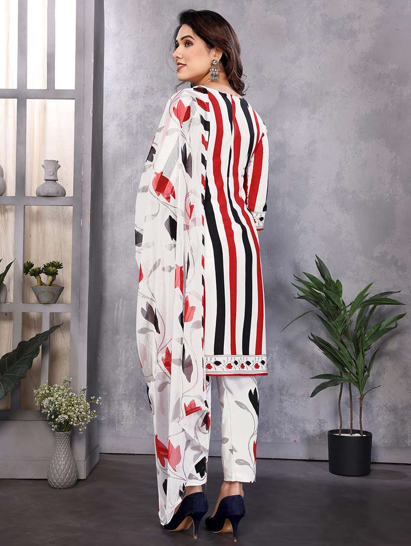 women striped unstitched suit set - 22075597 -  Standard Image - 3