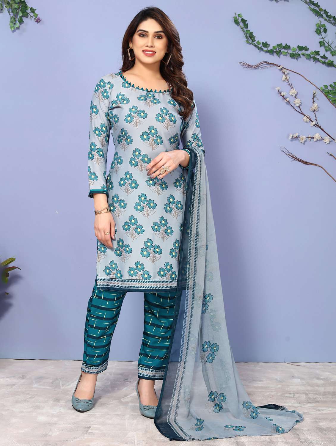 women floral printed unstitched suit set - 22075618 - Zoom Image - 0