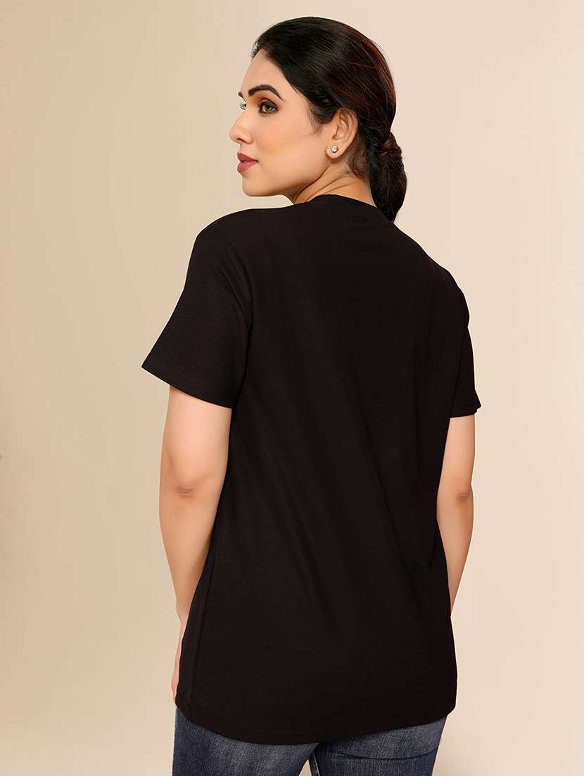 women solid short sleeves plain t-shirt - 22075816 - Standard Image - 3