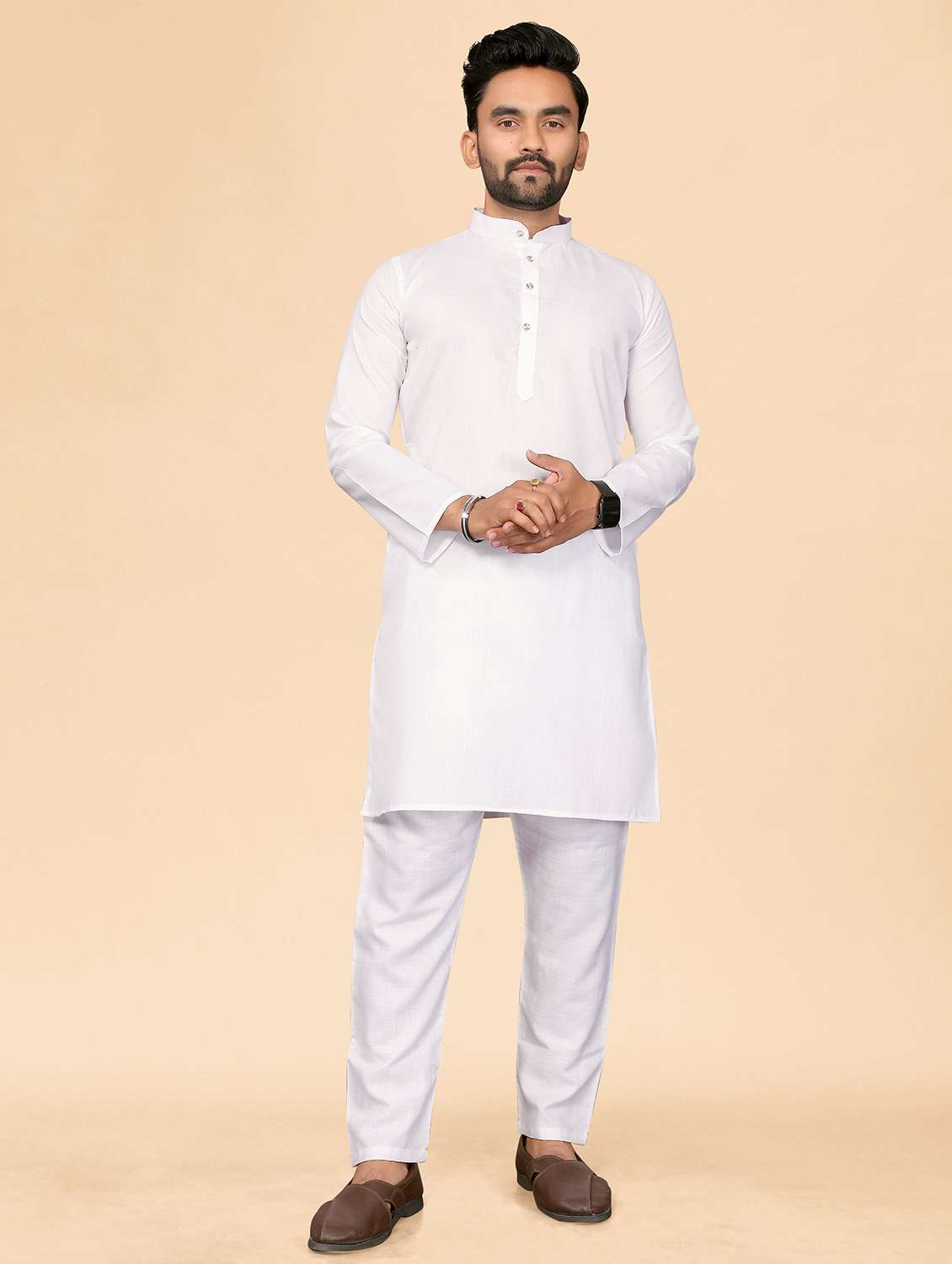 men solid mandarin neck long kurta