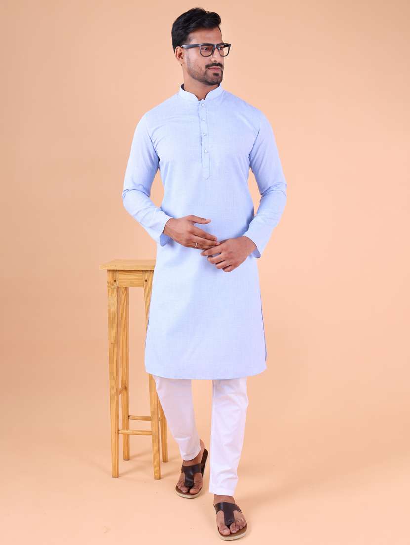 men mandarin neck kurta pyjama ethnic wear set - 22075900 - Zoom Image - 0