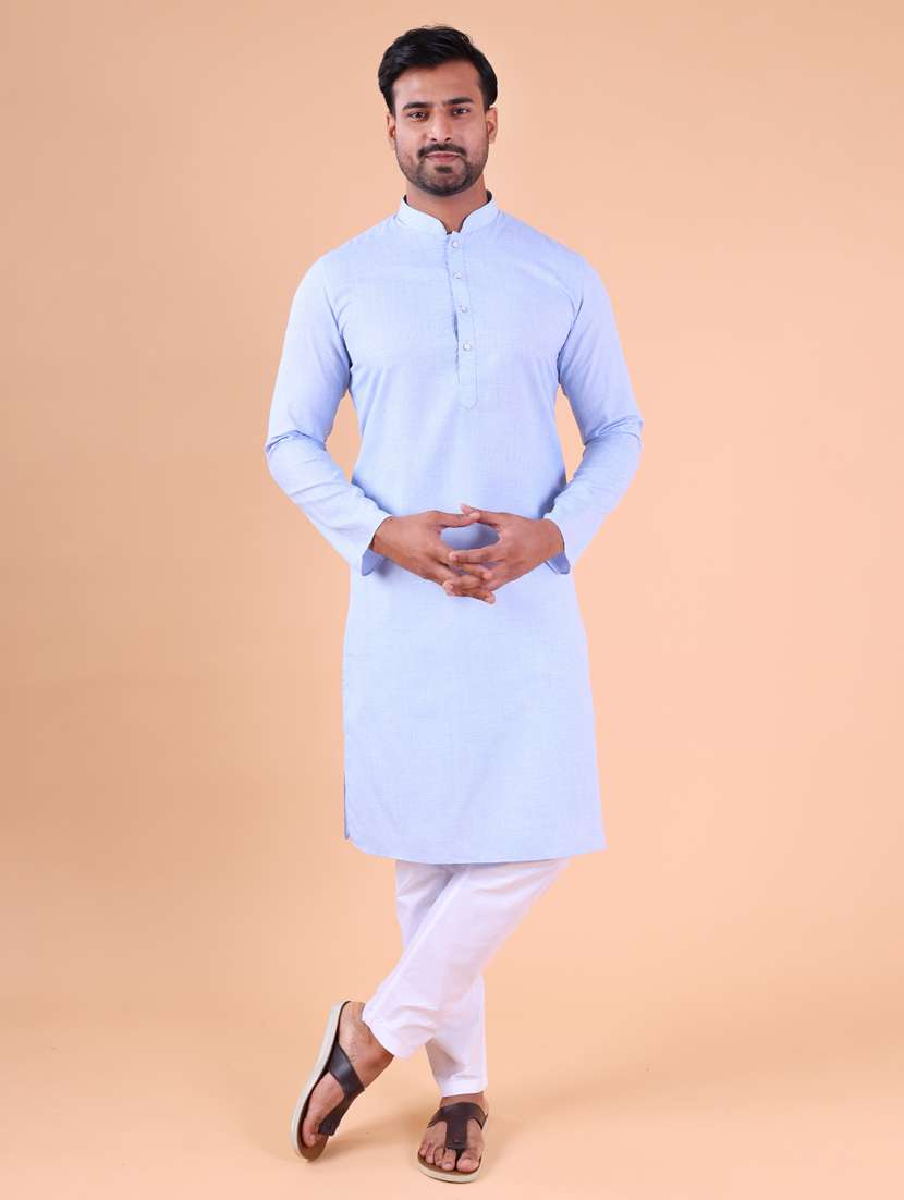 men mandarin neck kurta pyjama ethnic wear set - 22075900 - Standard Image - 3