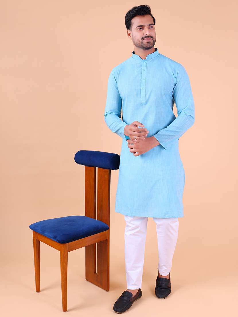 men mandarin neck kurta pyjama ethnic wear set