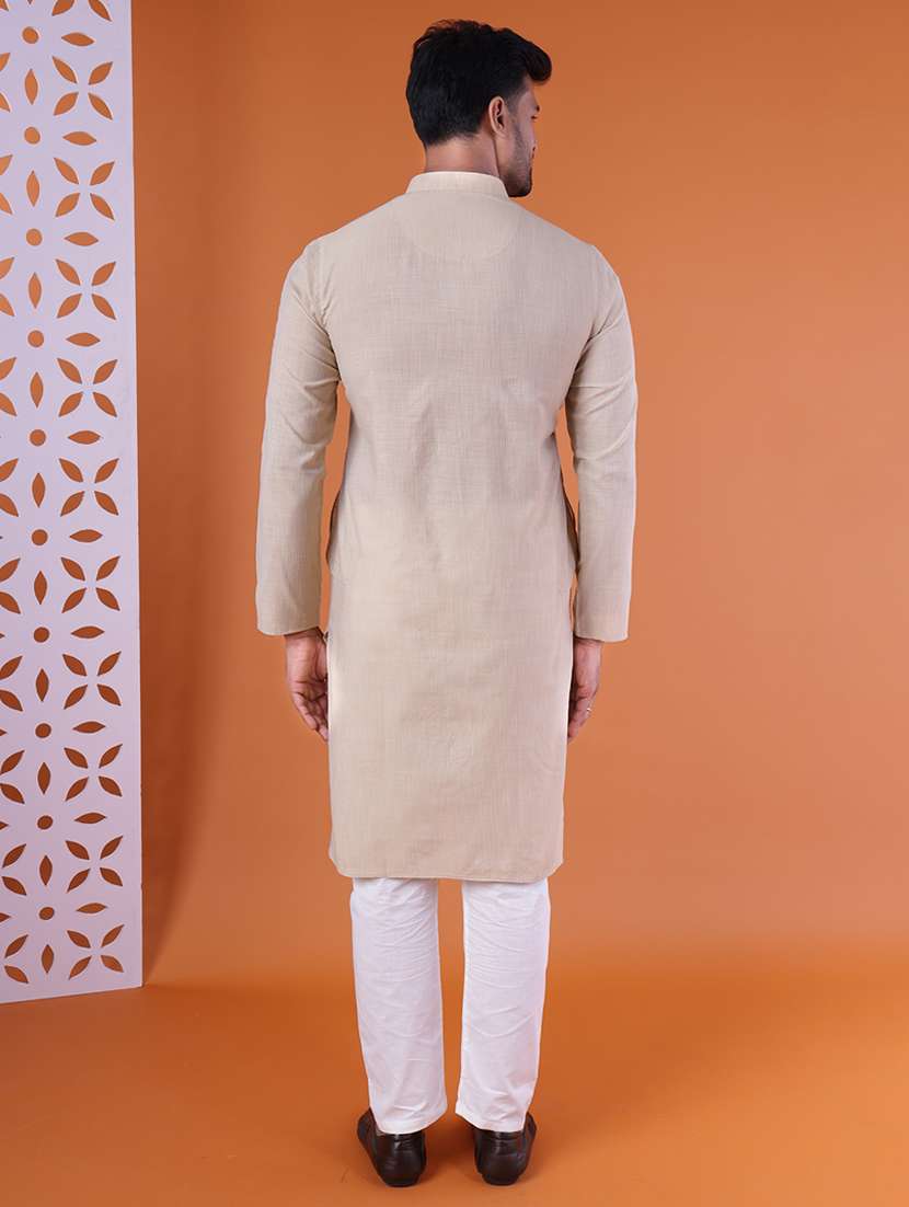 men mandarin neck kurta pyjama ethnic wear set - 22075904 - Standard Image - 3