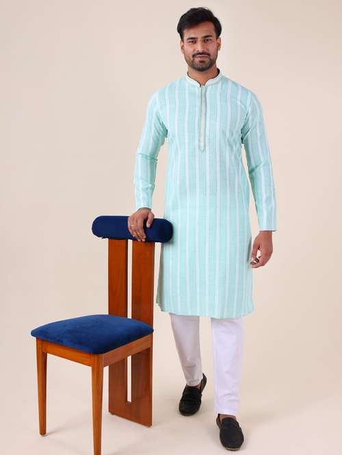 men mandarin neck kurta pyjama ethnic wear set - 22075905 - Standard Image - 0