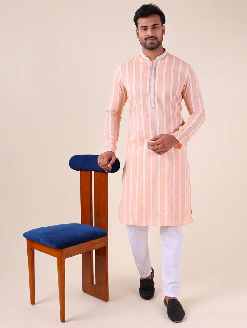 men mandarin neck kurta pyjama ethnic wear set - 22075906 - Zoom Image - 0