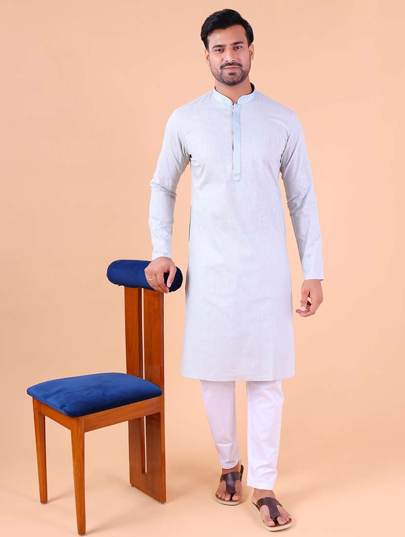 men mandarin neck kurta pyjama ethnic wear set