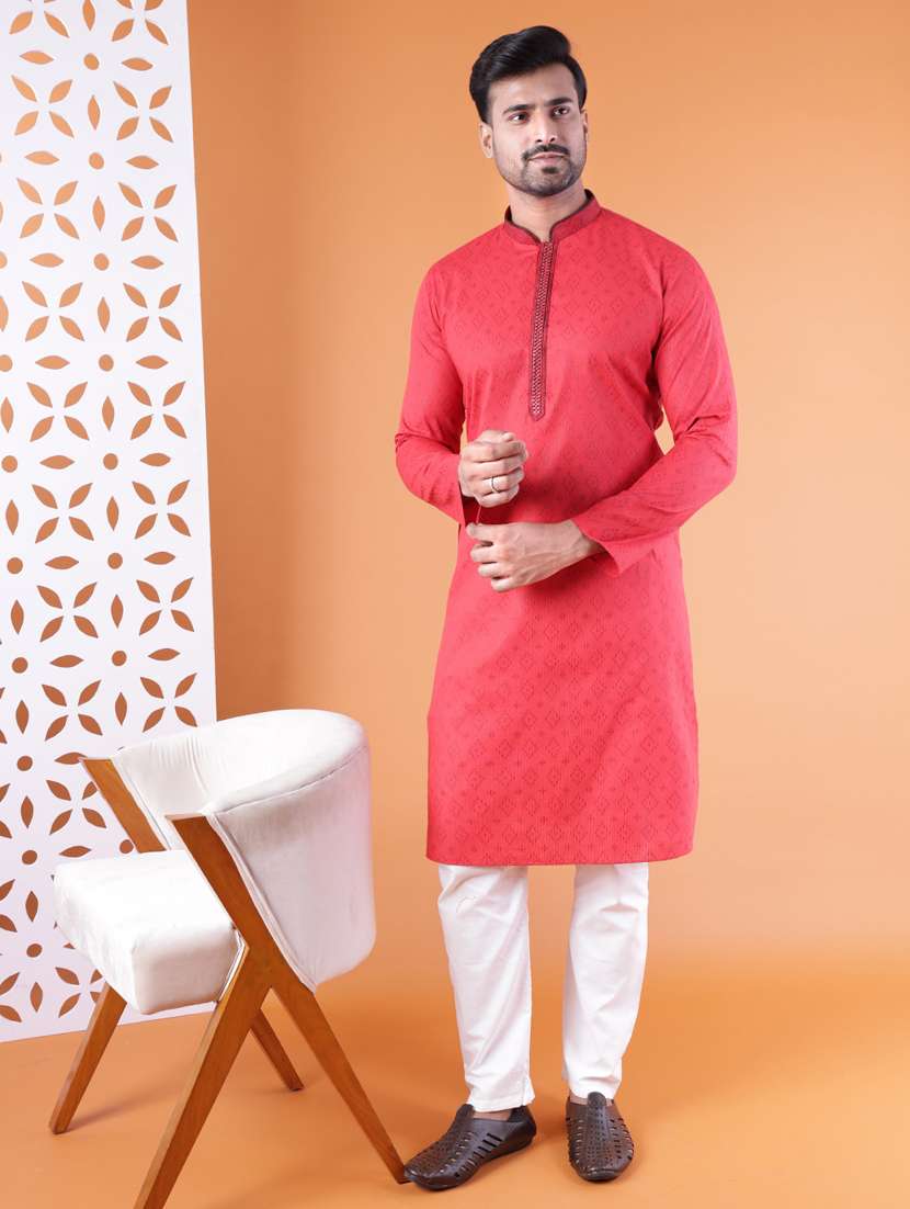 men mandarin neck kurta pyjama ethnic wear set