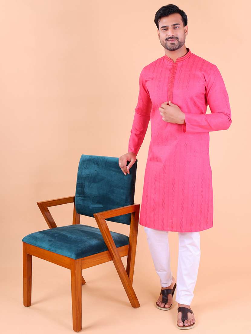 men mandarin neck kurta pyjama ethnic wear set
