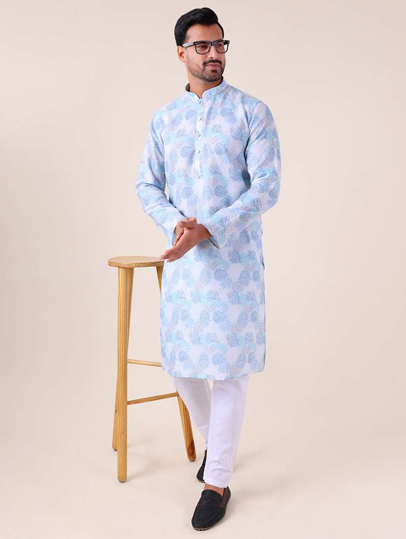 men mandarin neck kurta pyjama ethnic wear set - 22075930 - Zoom Image - 0