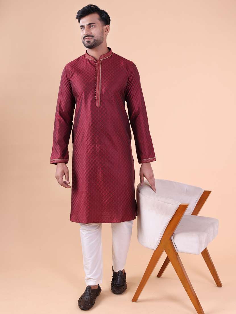 men mandarin neck kurta pyjama ethnic wear set - 22075939 - Zoom Image - 0