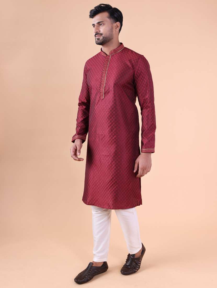 men mandarin neck kurta pyjama ethnic wear set - 22075939 - Standard Image - 3