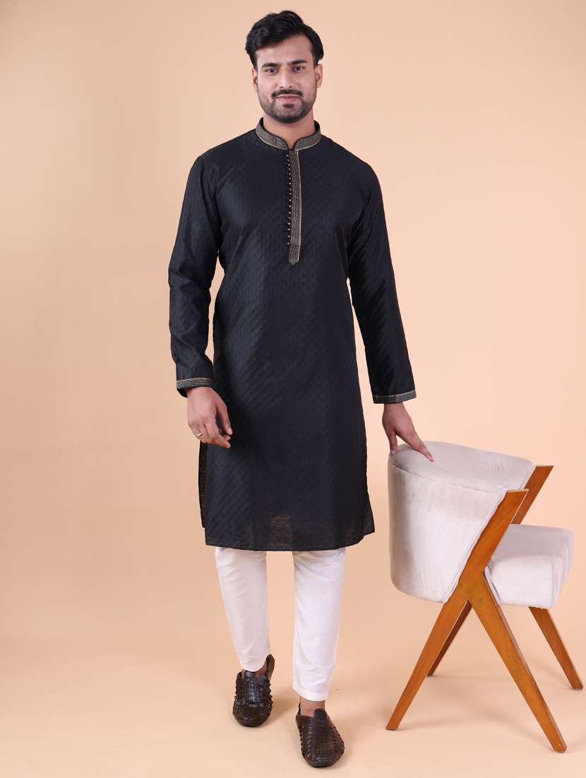 men mandarin neck kurta pyjama ethnic wear set - 22075940 - Zoom Image - 0