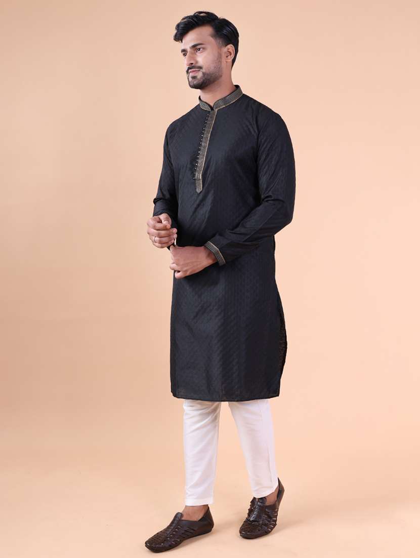 men mandarin neck kurta pyjama ethnic wear set - 22075940 - Standard Image - 3