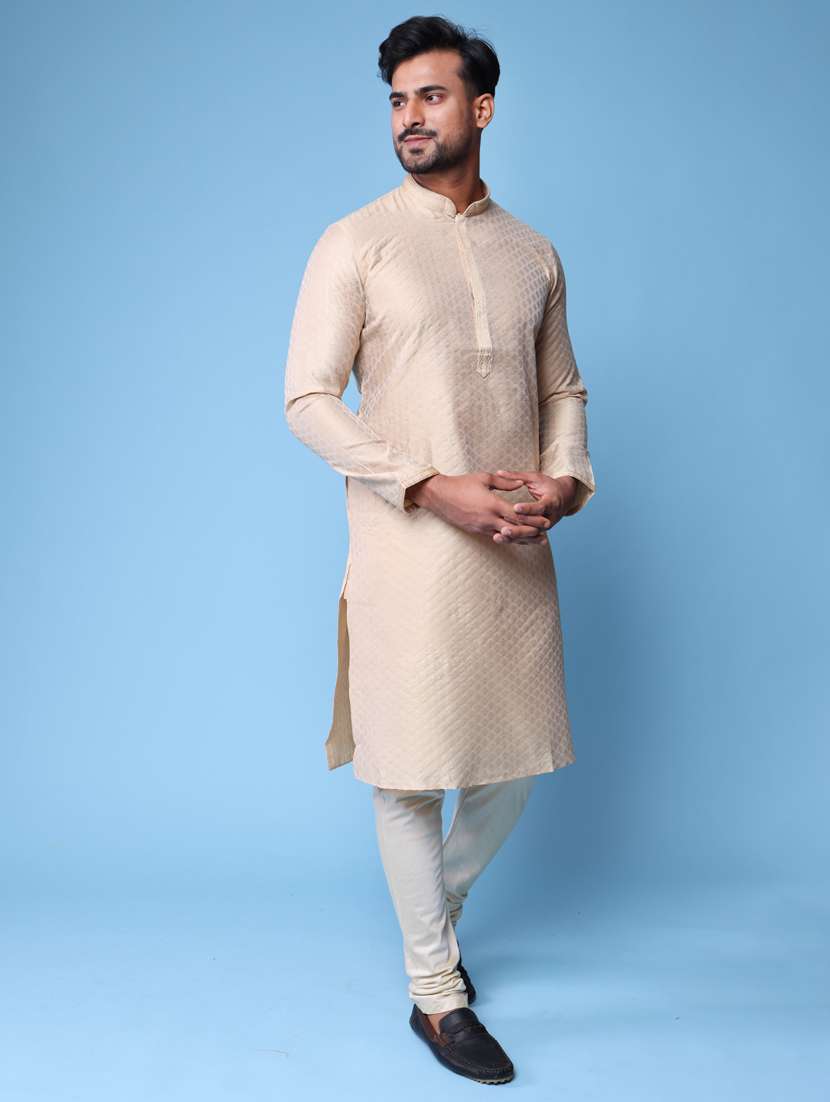 men mandarin neck kurta pyjama ethnic wear set - 22075942 - Standard Image - 3