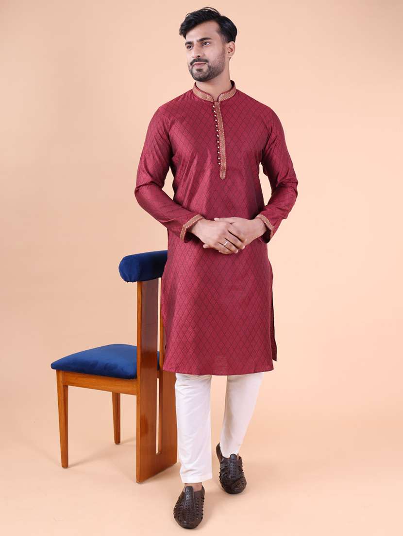 men mandarin neck kurta pyjama ethnic wear set - 22075943 - Zoom Image - 0