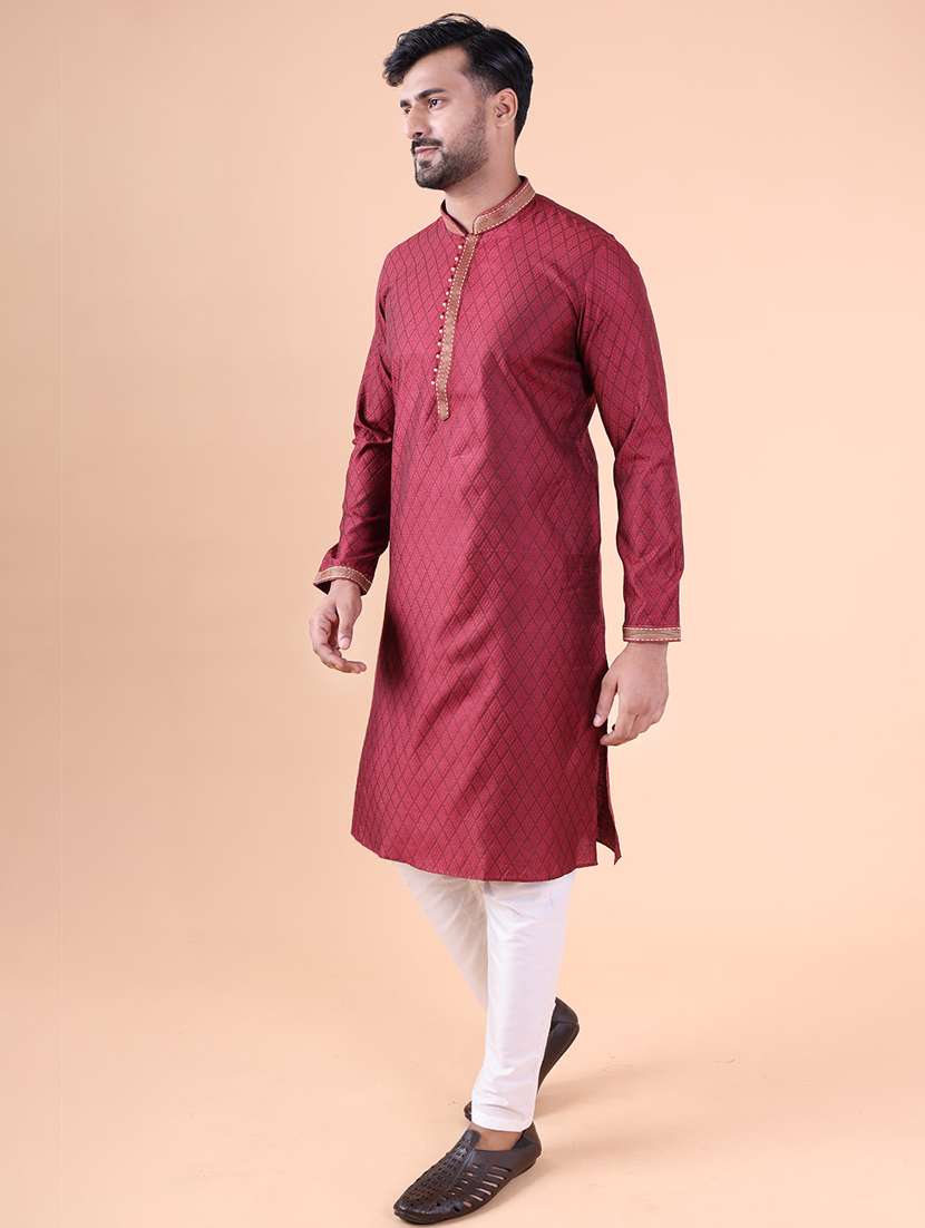 men mandarin neck kurta pyjama ethnic wear set - 22075943 - Standard Image - 3