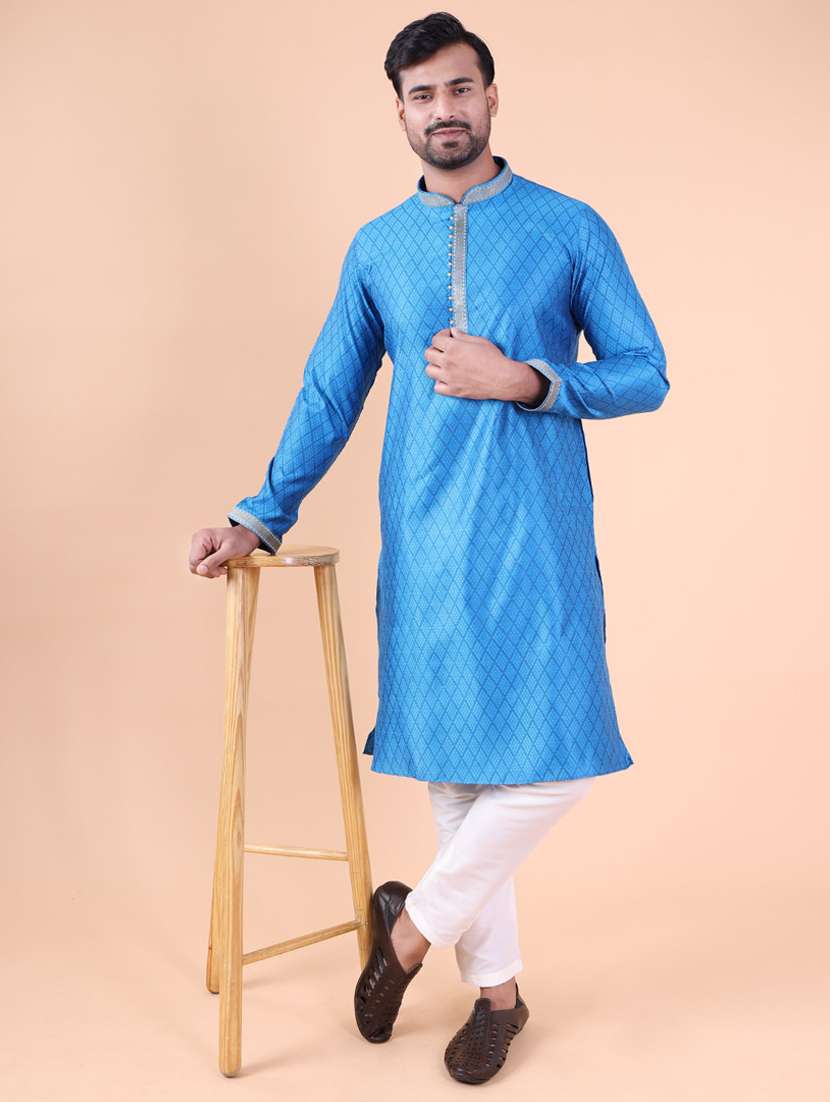 men mandarin neck kurta pyjama ethnic wear set - 22075944 -  Zoom Image - 0