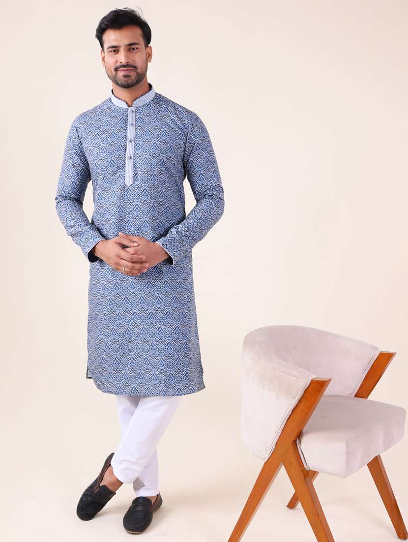 men mandarin neck kurta pyjama ethnic wear set - 22075945 - Standard Image - 3