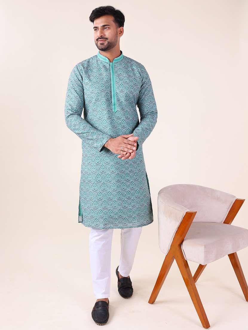 men mandarin neck kurta pyjama ethnic wear set