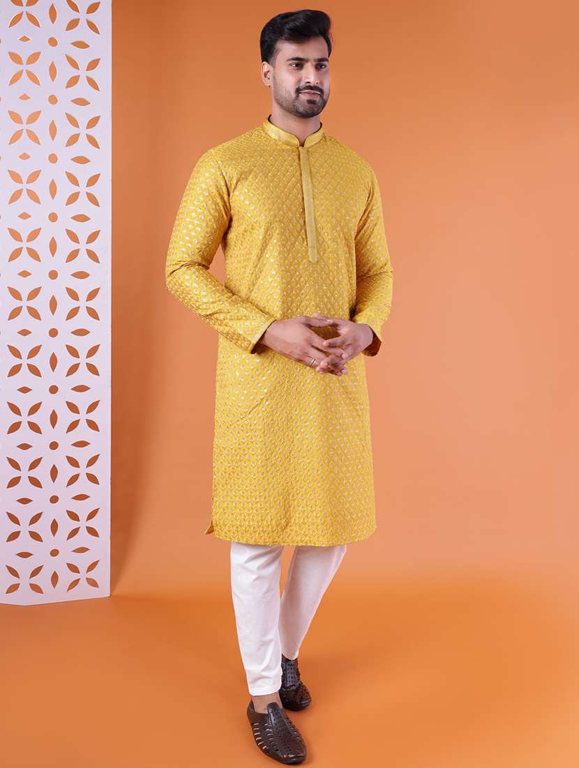 men mandarin neck kurta pyjama ethnic wear set - 22075947 - Standard Image - 3