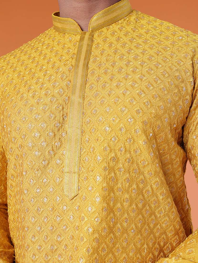 men mandarin neck kurta pyjama ethnic wear set - 22075947 - Standard Image - 5
