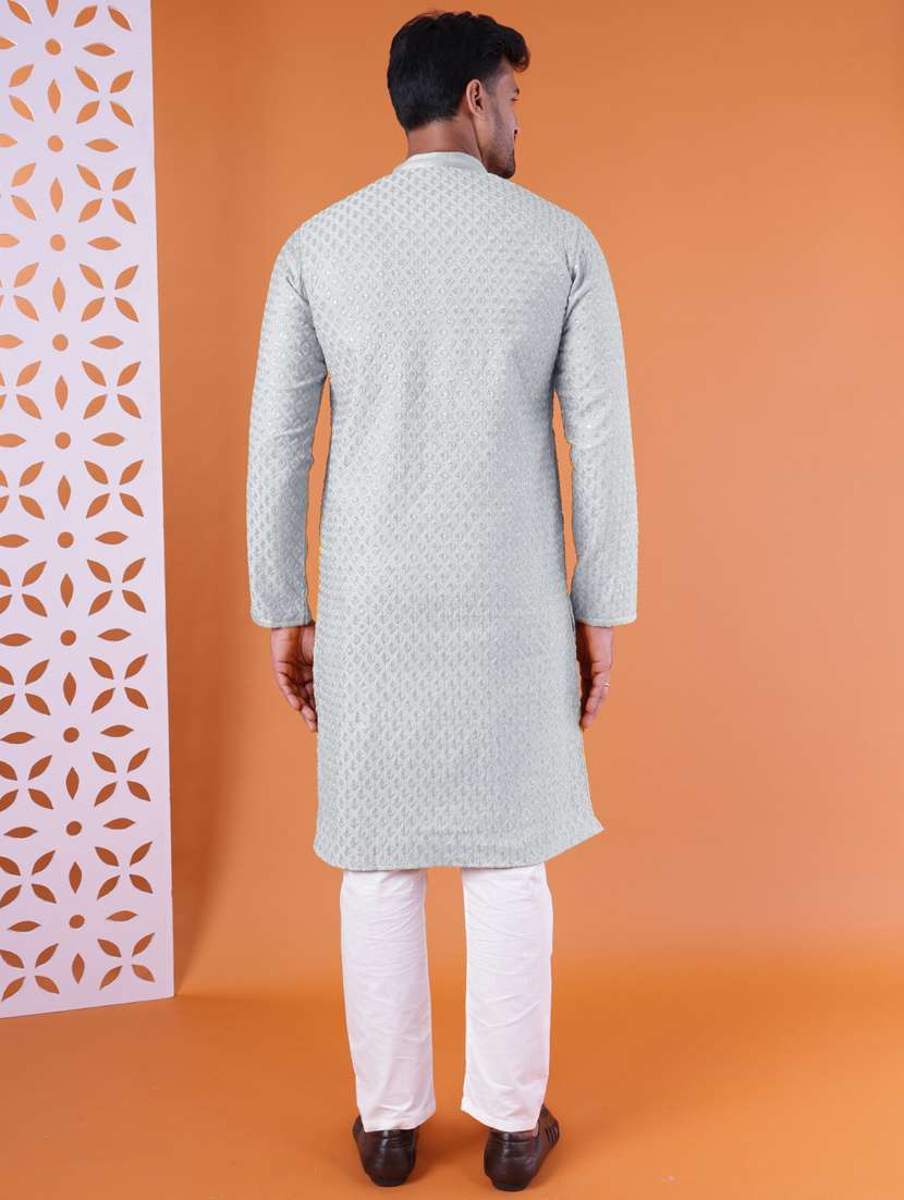 men mandarin neck kurta pyjama ethnic wear set - 22075948 - Standard Image - 3