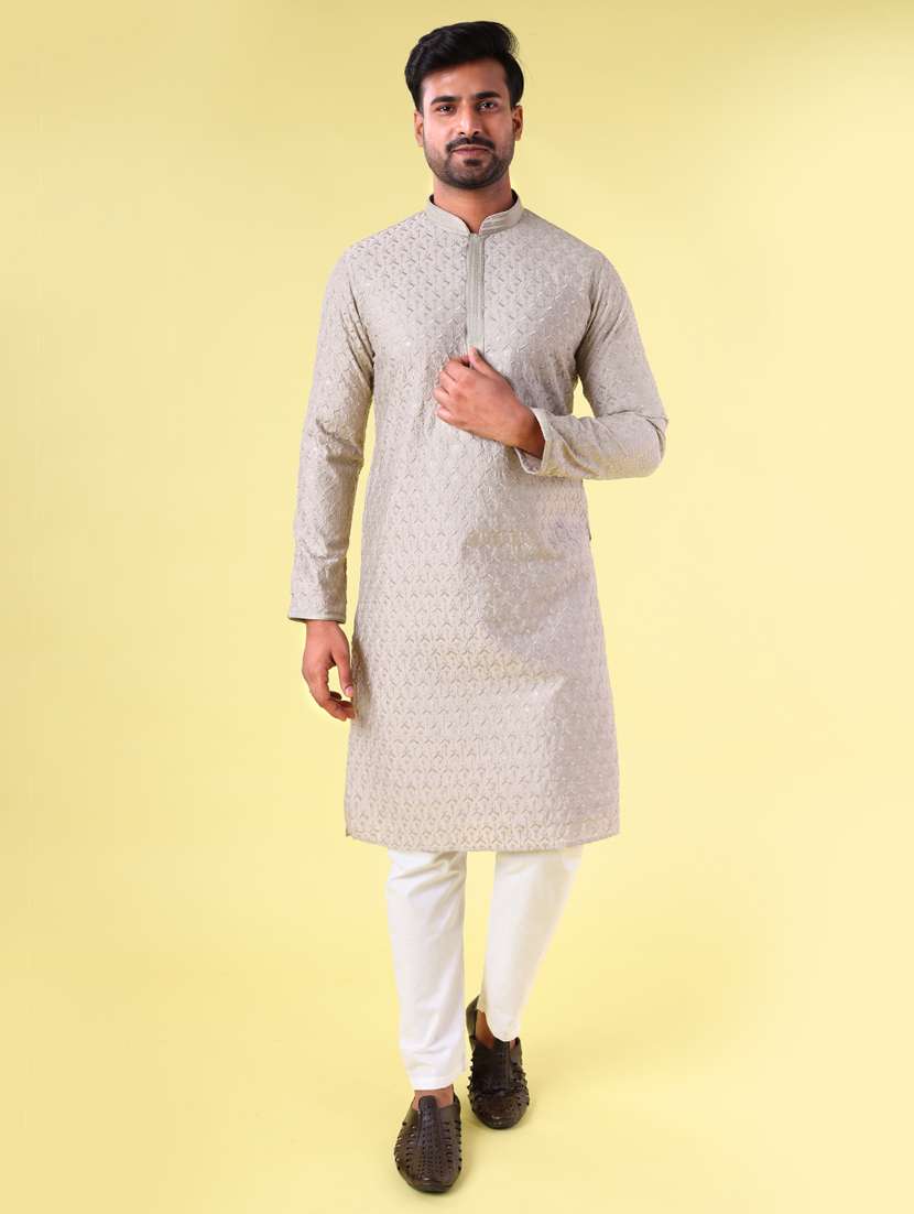 men mandarin neck kurta pyjama ethnic wear set - 22075949 - Standard Image - 3