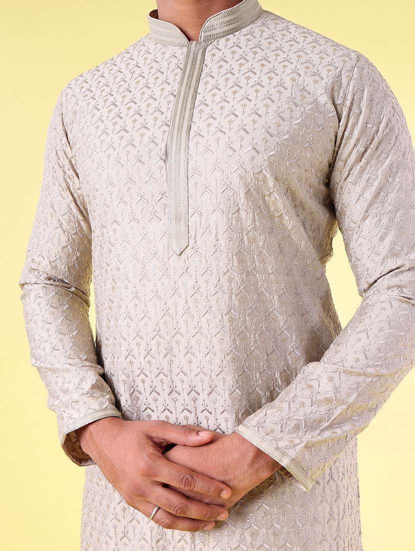 men mandarin neck kurta pyjama ethnic wear set - 22075949 - Standard Image - 5