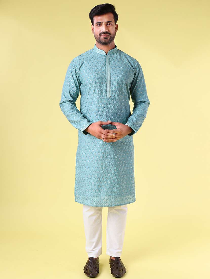 men mandarin neck kurta pyjama ethnic wear set - 22075950 - Standard Image - 3