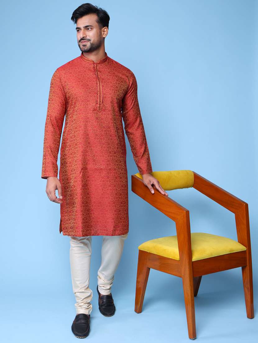 men mandarin neck kurta pyjama ethnic wear set - 22075951 - Zoom Image - 0