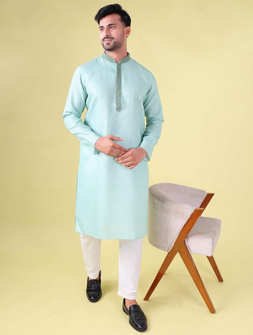 men mandarin neck kurta pyjama ethnic wear set - 22075954 - Zoom Image - 0