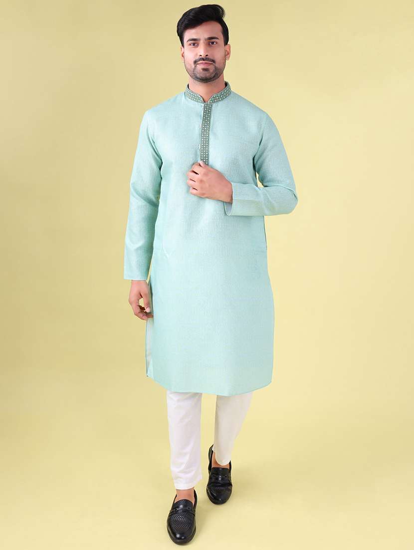 men mandarin neck kurta pyjama ethnic wear set - 22075954 - Standard Image - 3