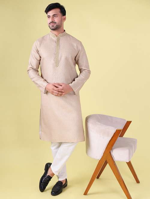 men mandarin neck kurta pyjama ethnic wear set - 22075955 - Standard Image - 0