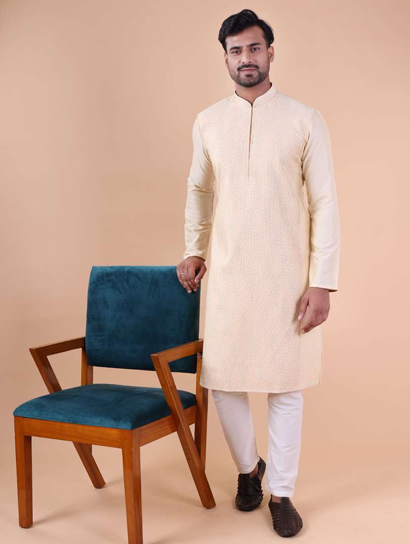 men mandarin neck kurta pyjama ethnic wear set