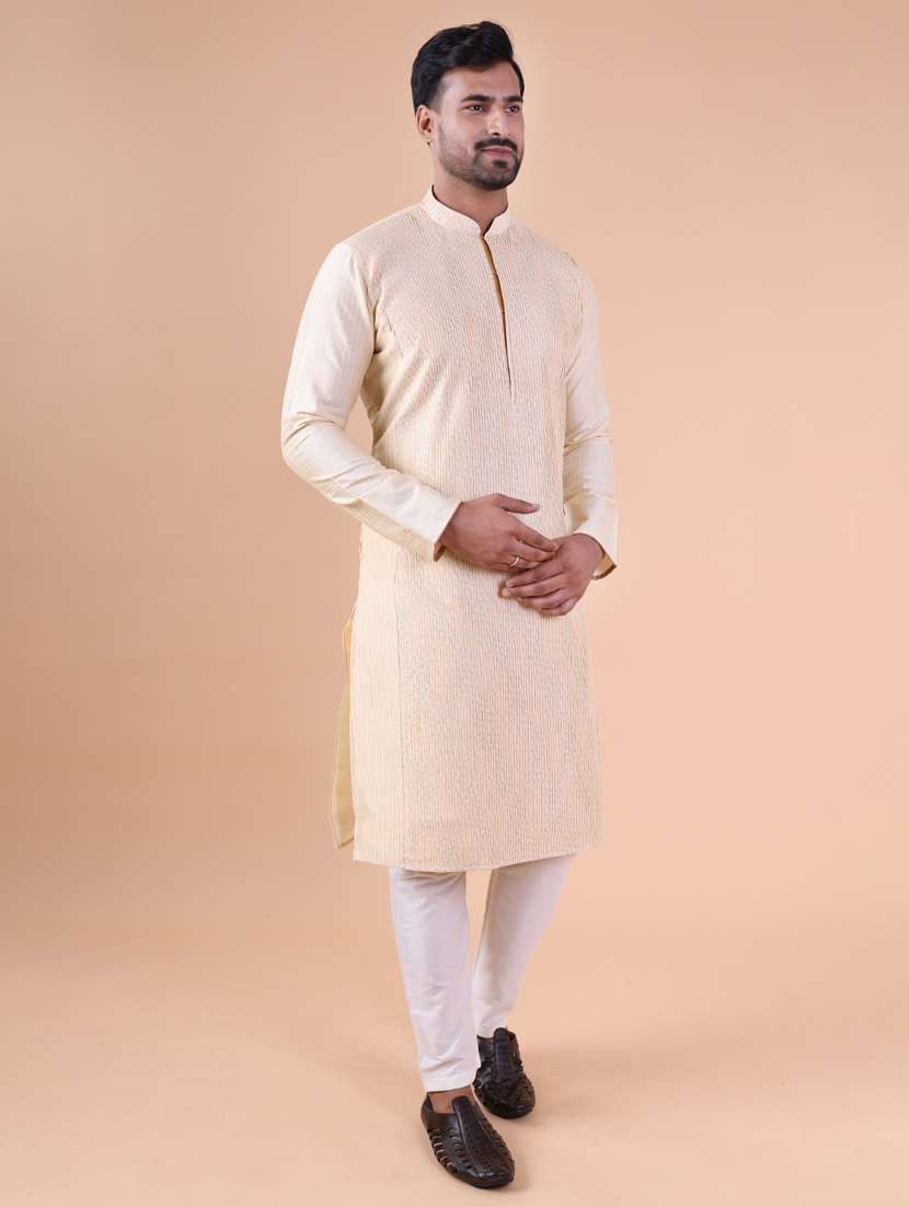 men mandarin neck kurta pyjama ethnic wear set - 22075957 - Standard Image - 3