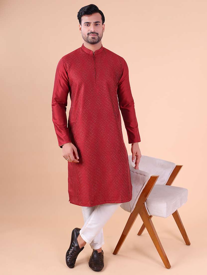 men mandarin neck kurta pyjama ethnic wear set - 22075958 -  Zoom Image - 0