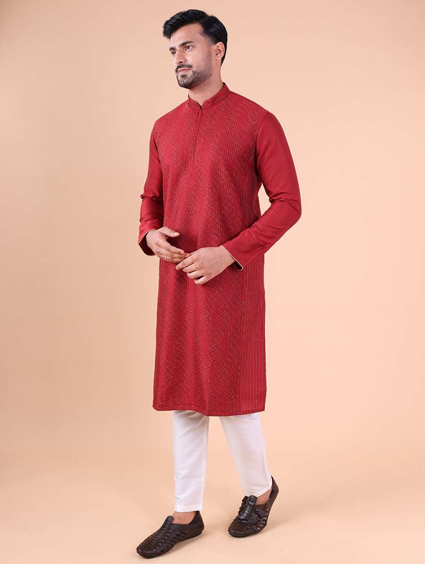 men mandarin neck kurta pyjama ethnic wear set - 22075958 - Standard Image - 3