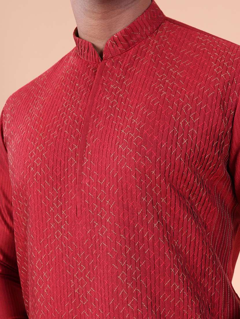 men mandarin neck kurta pyjama ethnic wear set - 22075958 - Standard Image - 5