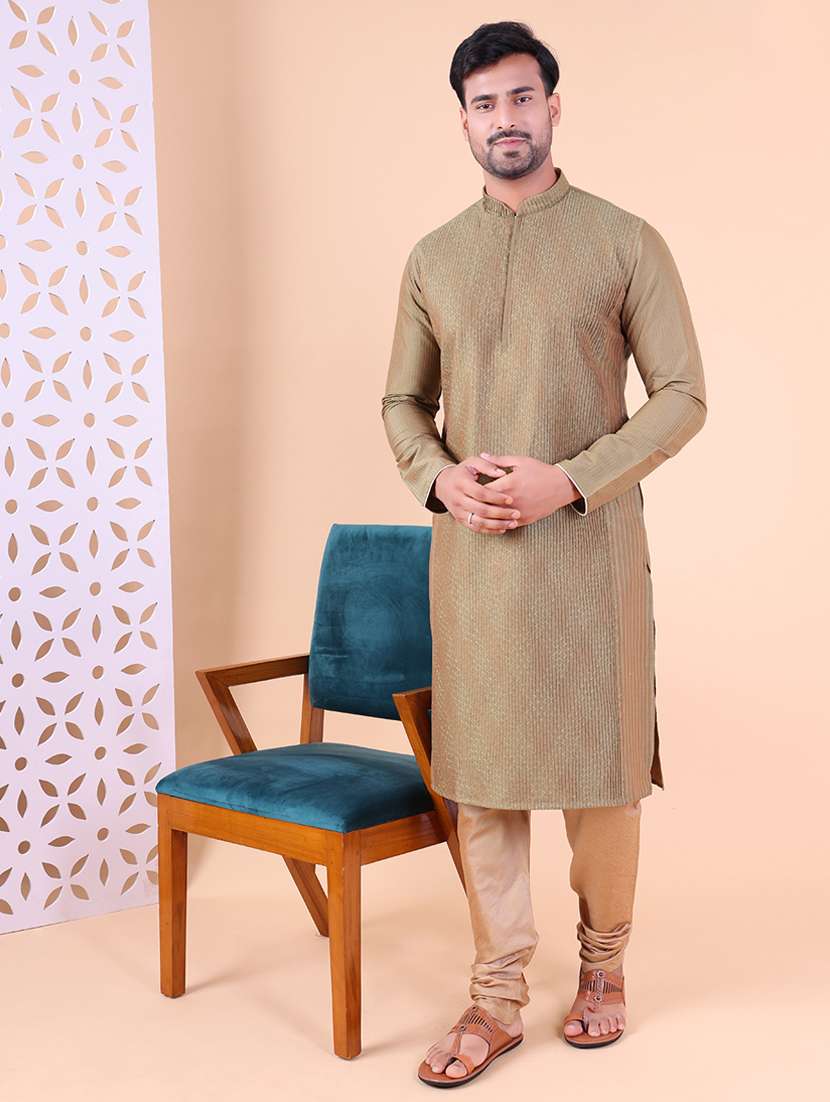 men mandarin neck kurta pyjama ethnic wear set