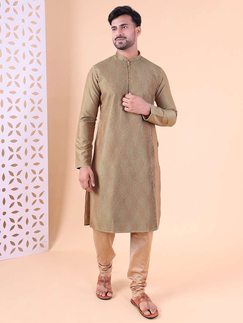 men mandarin neck kurta pyjama ethnic wear set - 22075959 - Standard Image - 3