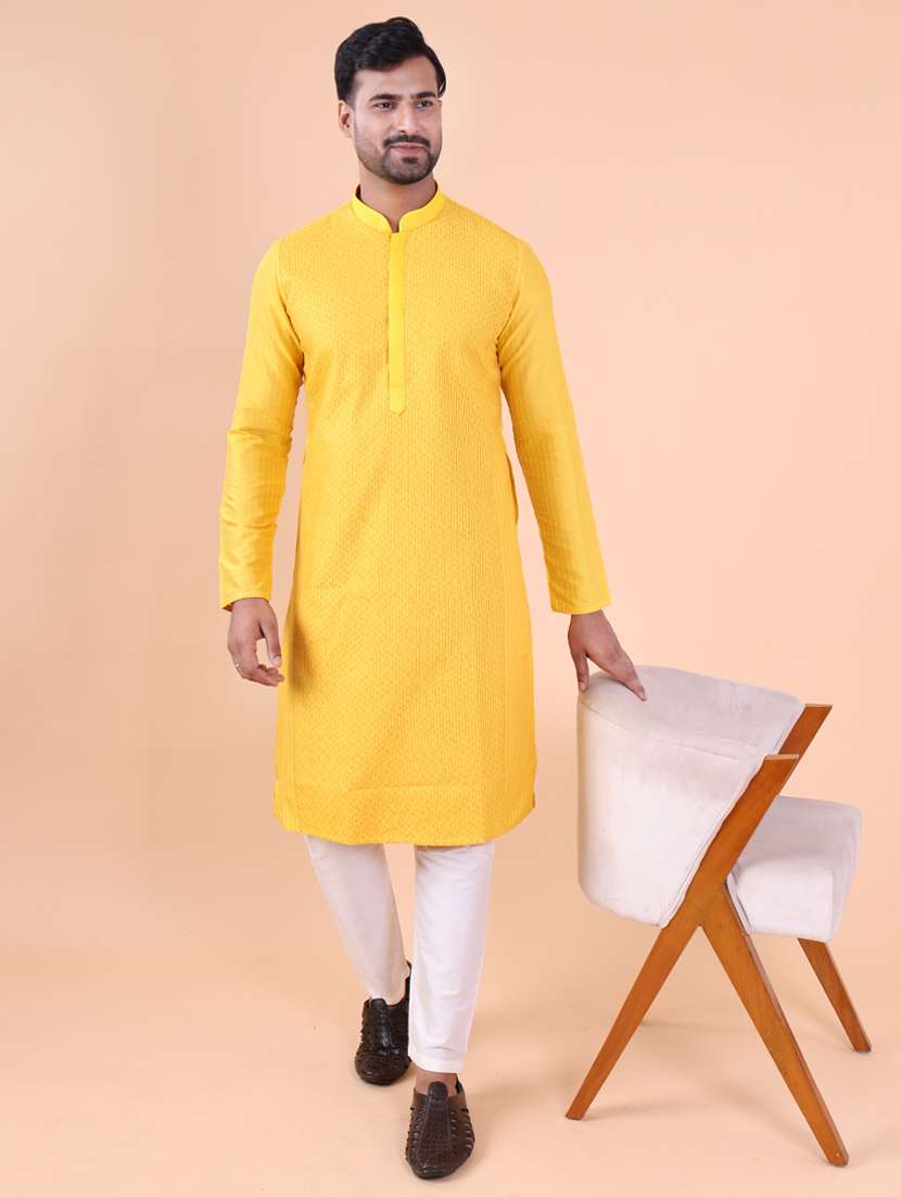 men mandarin neck kurta pyjama ethnic wear set