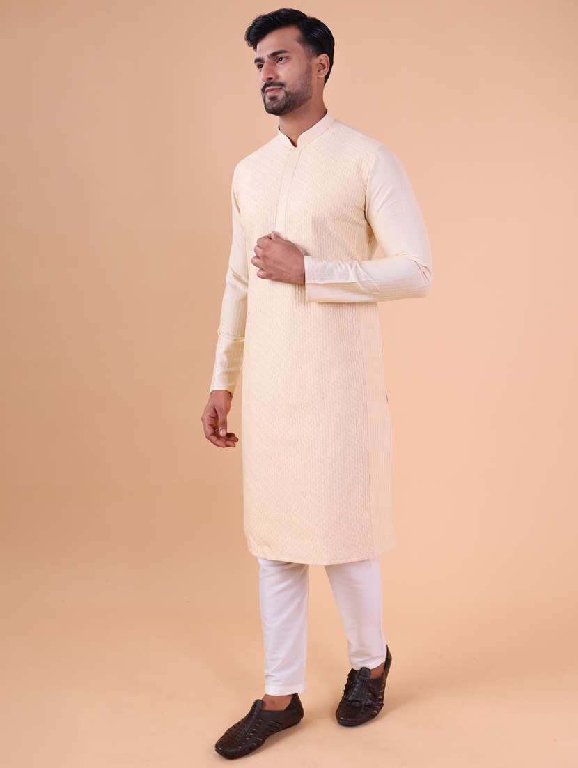men mandarin neck kurta pyjama ethnic wear set - 22075963 - Standard Image - 3