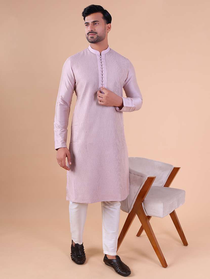 men mandarin neck kurta pyjama ethnic wear set