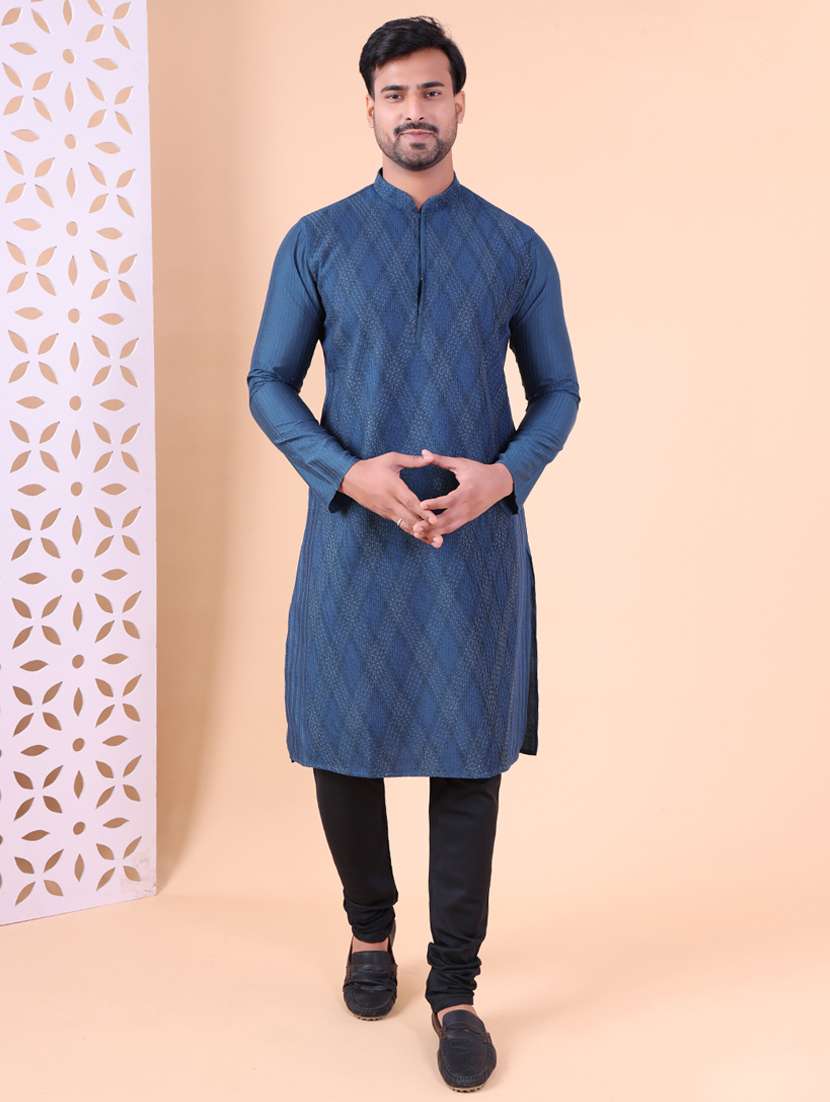 men mandarin neck kurta pyjama ethnic wear set - 22075968 - Standard Image - 3